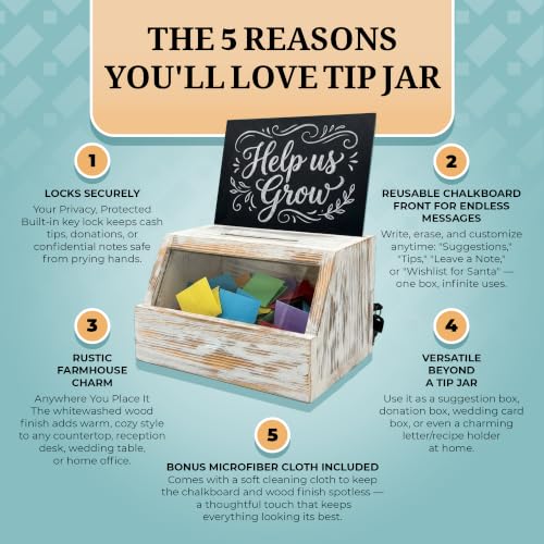 Tip Jar with Lock and Key – Wooden Cash Box for Bar, Cafe and Food Truck