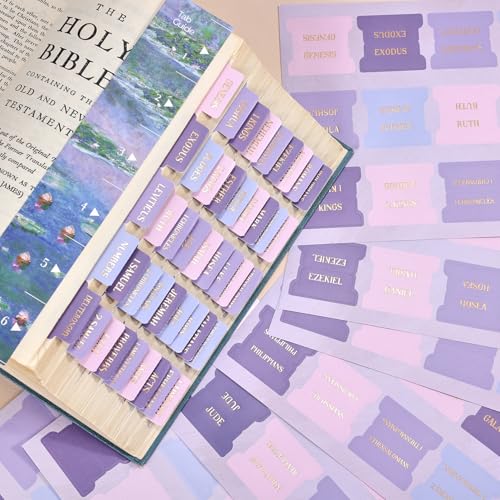 Laminated Bible Tabs for Women, Purple Pink, Gold Foil Lettering, 105pcs - style: Gold Foil WaterLilyPurple