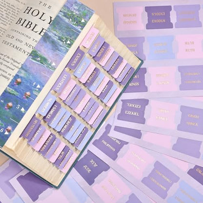 Laminated Bible Tabs for Women, Purple Pink, Gold Foil Lettering, 105pcs - style: Gold Foil WaterLilyPurple