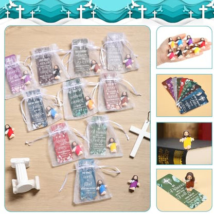 Barydat 100 Sets Mini Jesus Figurines Bulk Easter Gift Little Jesus Figures Tiny Toys Christ Savior Doll with Cards Bags for Religious Party Favors Sunday School Baptism Gift(Classic Style) - style: Classic