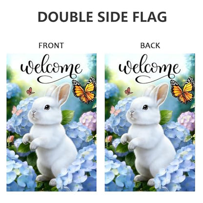 Spring Summer Bunny Welcome Garden Flag 12x18 Double Sided Burlap - color: Spring 12x18 Inch, size: 12x18 Inches