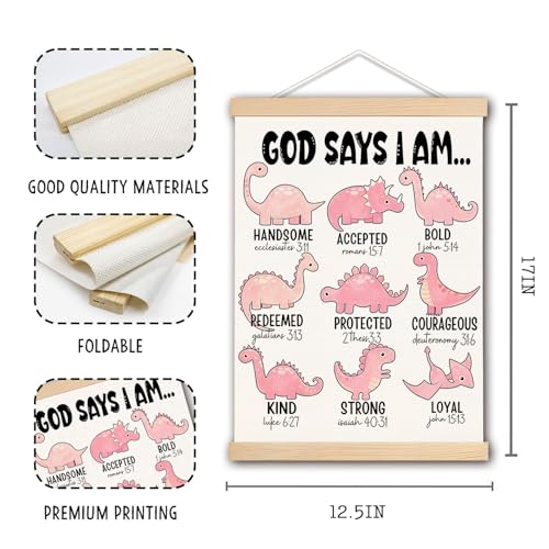 DNEULYR Pink Dinosaur Christian Wall Art Poster 12x16 Inches - color: God 3