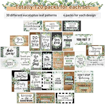 Outus 120 Pcs Motivational Encouragement Inspirational Card Boho Rainbow - style: Eucalyptus Leaf