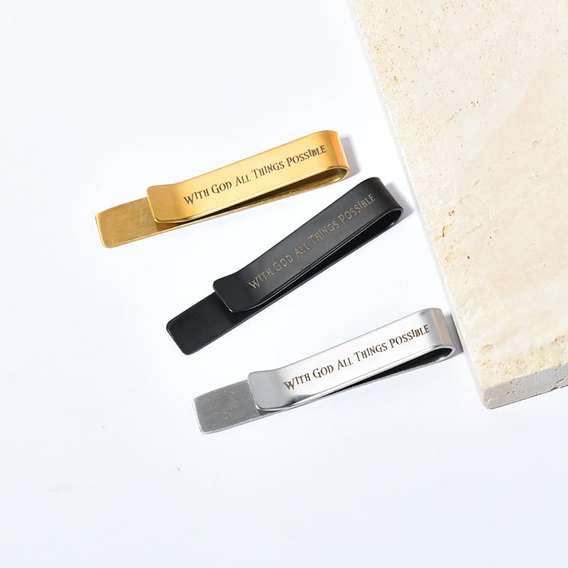 Man Of God Tie Clips 3 Set - Godfather Godson Christmas Engraved Gifts for Men Son Husband Dad Birthday Gifts from Wife - style: with god all things possible set