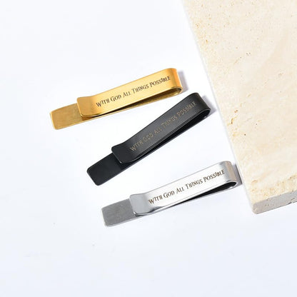 Man Of God Tie Clips 3 Set - Godfather Godson Christmas Engraved Gifts for Men Son Husband Dad Birthday Gifts from Wife - style: with god all things possible set