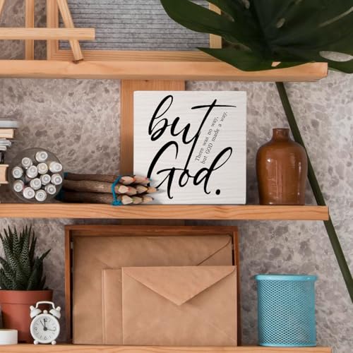 but God Wooden Sign - Christian Inspirational Wooden Box Desk Sign, Religious Christian Decor for Home, God Gifts for Women Faith, 5x5 Inch - color: but God