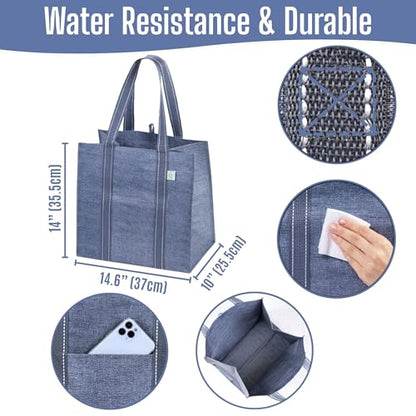 VENO 4 Pack Reusable Grocery Bags, Heavy-Duty Shopping Bags with Handles, Bags for Shopping Cart with Hard Bottom to Stand Upright, Foldable, Multi-Purpose(Gray, 4 Pack) - color: Gray