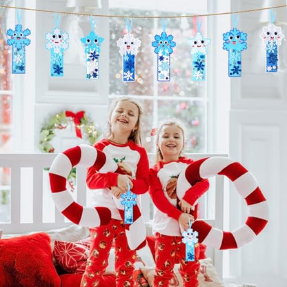 Funrous 48 Sets Crafts Kit Paper Crafts DIY Make Your Own Hanging Ornaments with Pompoms Diamond Stickers for Holiday Classroom Activities Party Favors, Bookmark - style: Bookmark