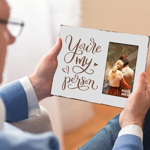 You Are My Person Wooden Rustic White Engraved Picture Frames 4x6 Inches - color: white you are my person