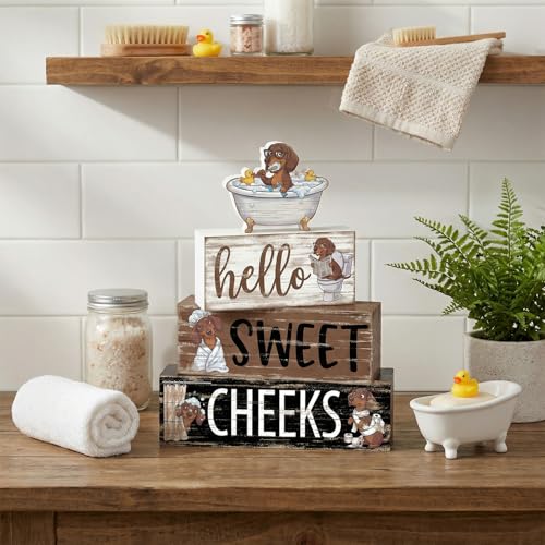 Britimes Tiered Tray Decor Set, 4 Pack, Wooden Table Sign, Dachshund Wiener - style: Dachshund