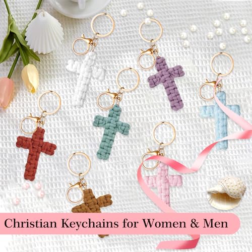 Knit Cross keychain Christian Gifts for Women Men Religious Gifts Bohe Backpack Charms Christian Keychain - color: Red