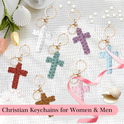 Knit Cross keychain Christian Gifts for Women Men Religious Gifts Bohe Backpack Charms Christian Keychain - color: Red