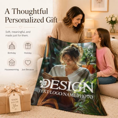 Blanlet Gift Personalized Photos Blankets, Cozy Soft Throw with Name - color: White