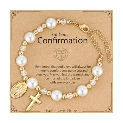Virgin Mary Cross Bracelet for Girls Granddaughter Christian Jewelry Gift - style: Confirmation
