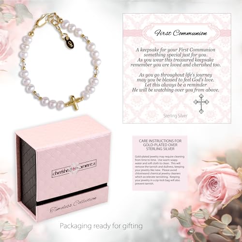 Cherished Moments First Communion Bracelets, .925 Silver or 14K Gold-Plated - color: Pearl-GOLD