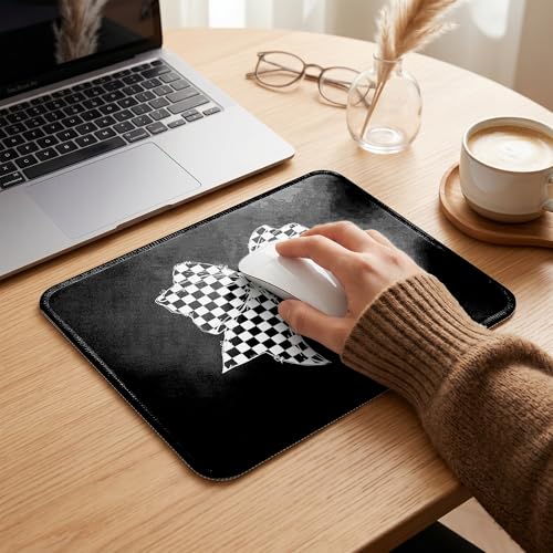 JOQUX Coquette Checkered Bow Mouse Pad, Trendy Preppy Girly Black and White Checkerboard Bowknot Mouse Pad for Home Office Computer Laptop Desk Accessories, 9.5x7.9 Inch - color: Coquette Checkered Bow