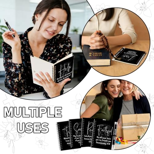 12 Set Christian Spiral Notebooks Bulk with Ballpoint Pen Black Bible Verse Spiral Notebook Ballpoint Pen Christian Gifts Bulk Inspirational Scripture Prayer Notebook Set for Church School Supplies - color: Black Colorful