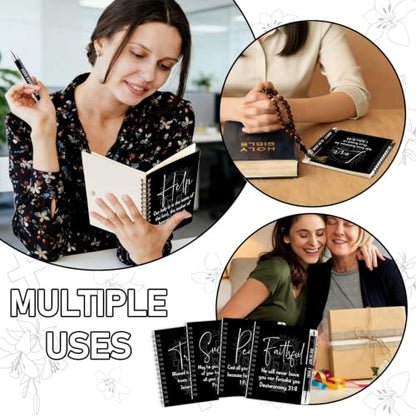 12 Set Christian Spiral Notebooks Bulk with Ballpoint Pen Black Bible Verse Spiral Notebook Ballpoint Pen Christian Gifts Bulk Inspirational Scripture Prayer Notebook Set for Church School Supplies - color: Black Colorful