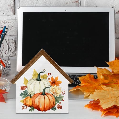 Pumpkin Decor Fall Pumpkins House Shaped Wood Block Sign - color: Pumpkins