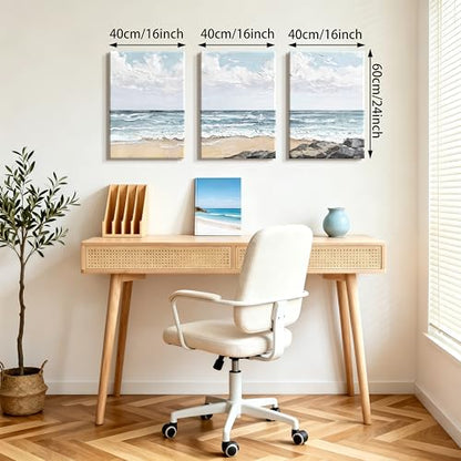 WENGTIAO Abstract Seascape Beach Canvas Wall Art Prints 16"x24"x3 - color: Coastal Beach, size: 16"x24"x3Pcs