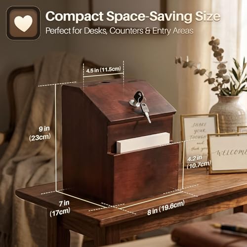Flexzion Wooden Suggestion Box with Lock and Slot, Lockable Ballot Box