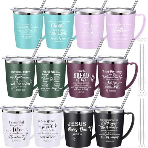 12 Pcs Christian Coffee Mugs 12 oz Bible Verse Tumbler,Multicolor - color: Multicolor
