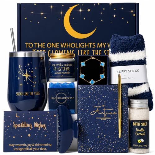 Starry Sky Good Luck Gifts Baskets, 10Pcs Self Care Birthday Gift for Women - color: Starry Blue