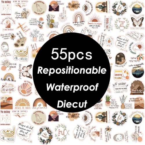 1step2dream Spanish Religious Stickers Pack, Boho Christian Catholic Vinyl Decals for Scrapbook Journaling, Bible Verse Inspirational Gifts, Waterproof Phone Laptop Decor - style: Bohemian