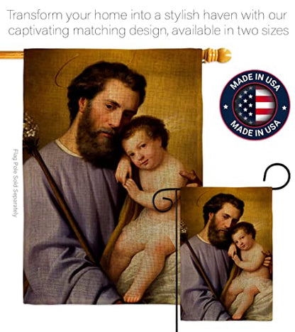 St. Joseph and Infant Jesus Burlap Garden Flag-Religious Faith Hope Grace Peace Dove Christian Religion Easter House Decoration Banner Small Yard Gift Double-Sided, Made in USA
