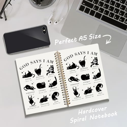 Christian Black Cat Notebook Journal, God Says You are Bible Verse Journal, Black Cat Gifts, Christian Gifts for Women, Religious Scripture Hardcover Spiral Notebook 5.5x8.3 Inch - color: 05-Christian Black Cat