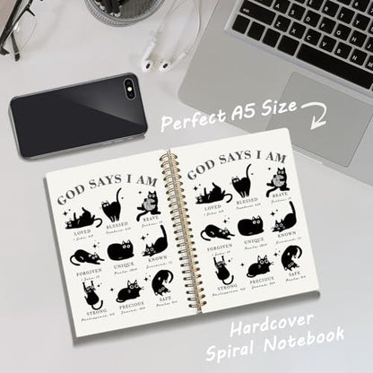 Christian Black Cat Notebook Journal, God Says You are Bible Verse Journal, Black Cat Gifts, Christian Gifts for Women, Religious Scripture Hardcover Spiral Notebook 5.5x8.3 Inch - color: 05-Christian Black Cat