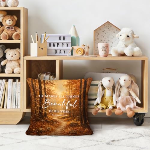 Christian Fall Forest Path Landscape Throw Pillow Covers 18x18 - color: Fall Forest