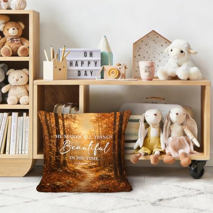 Christian Fall Forest Path Landscape Throw Pillow Covers 18x18 - color: Fall Forest
