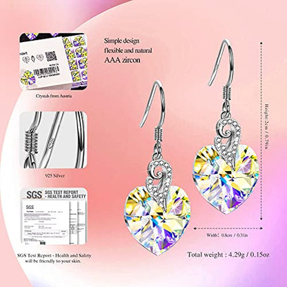 Kate Lynn Angel Wings 925 Sterling Silver Heart Earrings for Women - color: Crystal Aurore Boreale