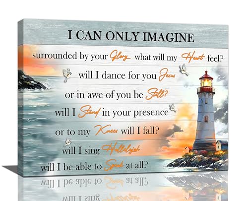 Nautical Lighthouse Wall Art Coastal Ocean Pictures Wall Decor Christian I Can Only Imagine Canvas Prints Religious Painting Framed Modern Artwork for Bathroom Bedroom Living Room Office 16"x12" - color: Lighthouse-1, size: 16"L x 12"W