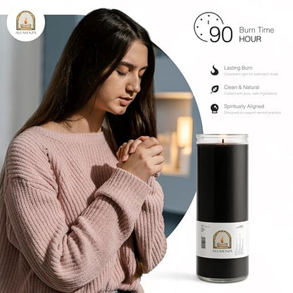 3pk Black Negro 90hr | 7-Day Prayer Candles - Glass Jar Veladoras, Unscented Paraffin Wax | Protection, Reversing Banishing Novena - Catholic Hispanic Church Altar, Memorial Vigil, Uncrossing - color: Black