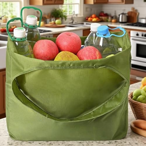 Large 50lbs Heavy Duty Reusable Foldable Grocery and Shopping Tote Bags - Washable Polyester Bags in Pocket - color: Green