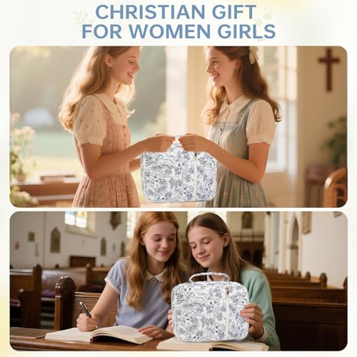 Bible Bag Cover Case for Women Study Supplies Kit Church Book Holder - color: Big Blue Flower