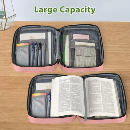 GERMUN Bible Cover with Durable Handle, Carrying Book Case Church Bag Bible, Protective with Zippered Pocket, Bible Study Accessories Supplies, Book Protector for Book Lovers, pink - color: Pink