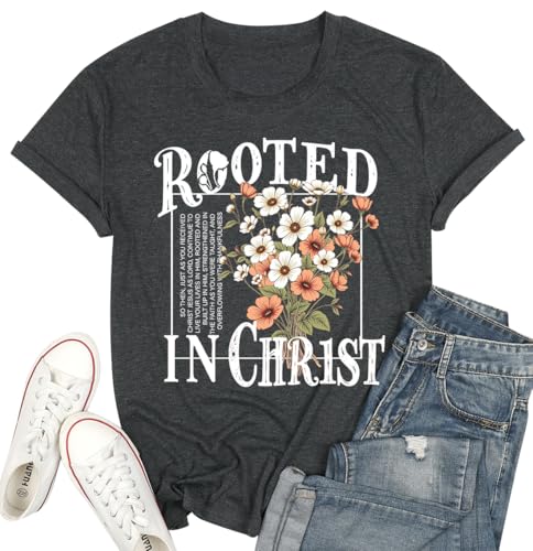 Christian Shirts for Women Jesus Tees Faith Shirts Bible Verse Print Tops - color: Darkgreya, size: Small