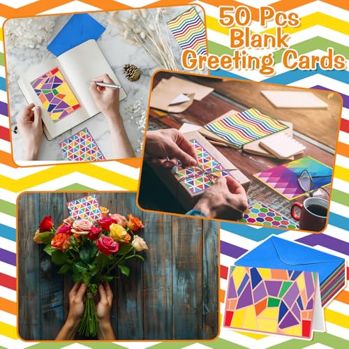 Motiskyy 50 Pcs Blank Greeting Cards 4x6, Blank Cards with Envelopes, 10 Designs, Ideal Stationary Set for All Occasions, Stationary with Matching White Envelope and Sticker (Bright Patterns) - style: Bright Patterns