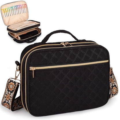 Large Bible Cover for Women,2 Compartments Bible Bag for Church - color: 2 Lays,Black with Bohemia Strap