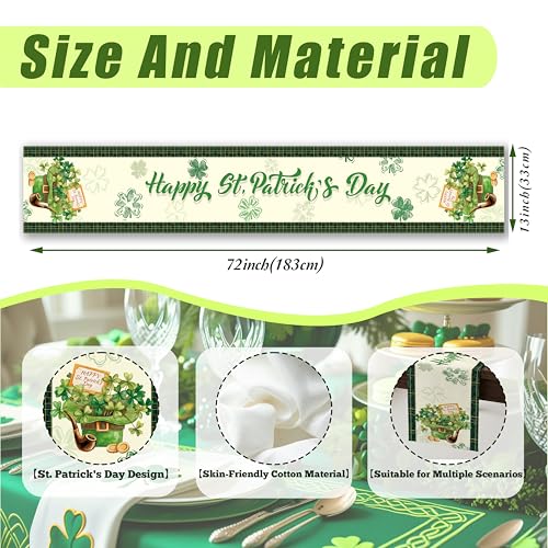 St. Patrick's Day Table Runner, Lucky Leprechaun Hat and Gold Coins Green Shamrock Clover Table Decor, Seasonal Buffalo Plaid Kitchen Dining Decoration for Holiday Home Party, 13x72 Inch - style: Lucky Leprechaun Hat