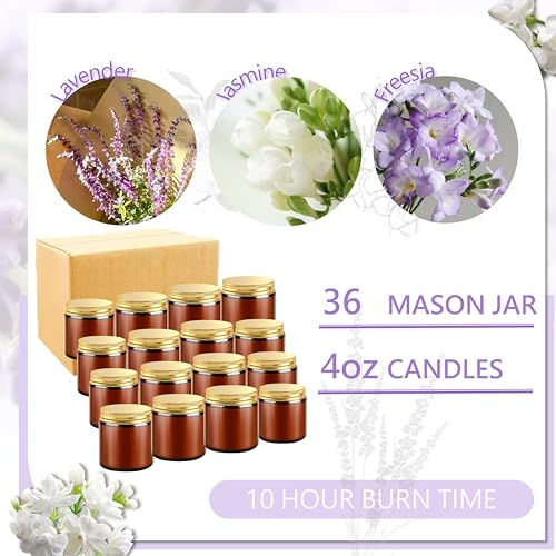 ACITHGL 36 Pcs 4oz Mini Mason Jar Candles Small Scented Candles Bulk Aromatherapy Ideal Souvenir Favors for Wedding Birthday Party (Freesia, Lavender, Jasmine, Amber) - color: Amber, style: Freesia, Lavender, Jasmine