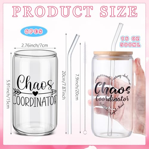 SiliFine Chaos Coordinator Gifts for Women, 6 Pcs Glass Cups with Lids - style: Chaos Coordinator
