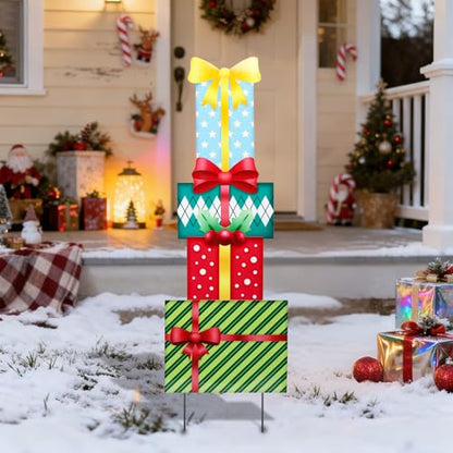 Bshine Christmas Outdoor Decor Stake,41.5" Metal Xmas Box Yard Sign,4 Pack - size: 41.5" Gift