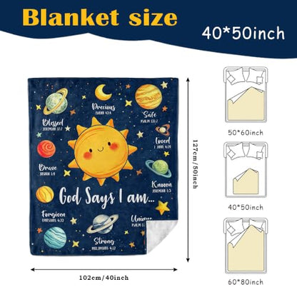 Mosslink Baptism Gifts for Boys Girl, Christian Gift Planets Blanket 40"x50" - color: Blue-god Says I Am