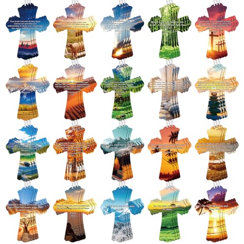 PerKoop 60 Pcs Bible Verse Christian Bookmarks Religious Cross Shaped Bookmarks Bulk Church Book Marks with Scriptures for VBS Church Gifts Bible Sunday School Study Supplies Prizes, 5.9 x 4 Inch