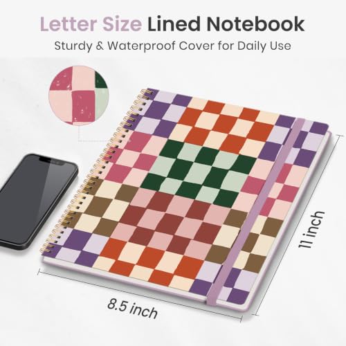 Taja Large Spiral Lined Journal for Women and Men, Notebook for Work - color: C-Checkered