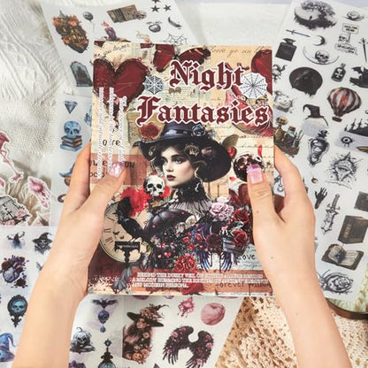 Gothic Sticker Book, Precut Halloween Washi Stickers for Journaling - color: Gothic Dark Night